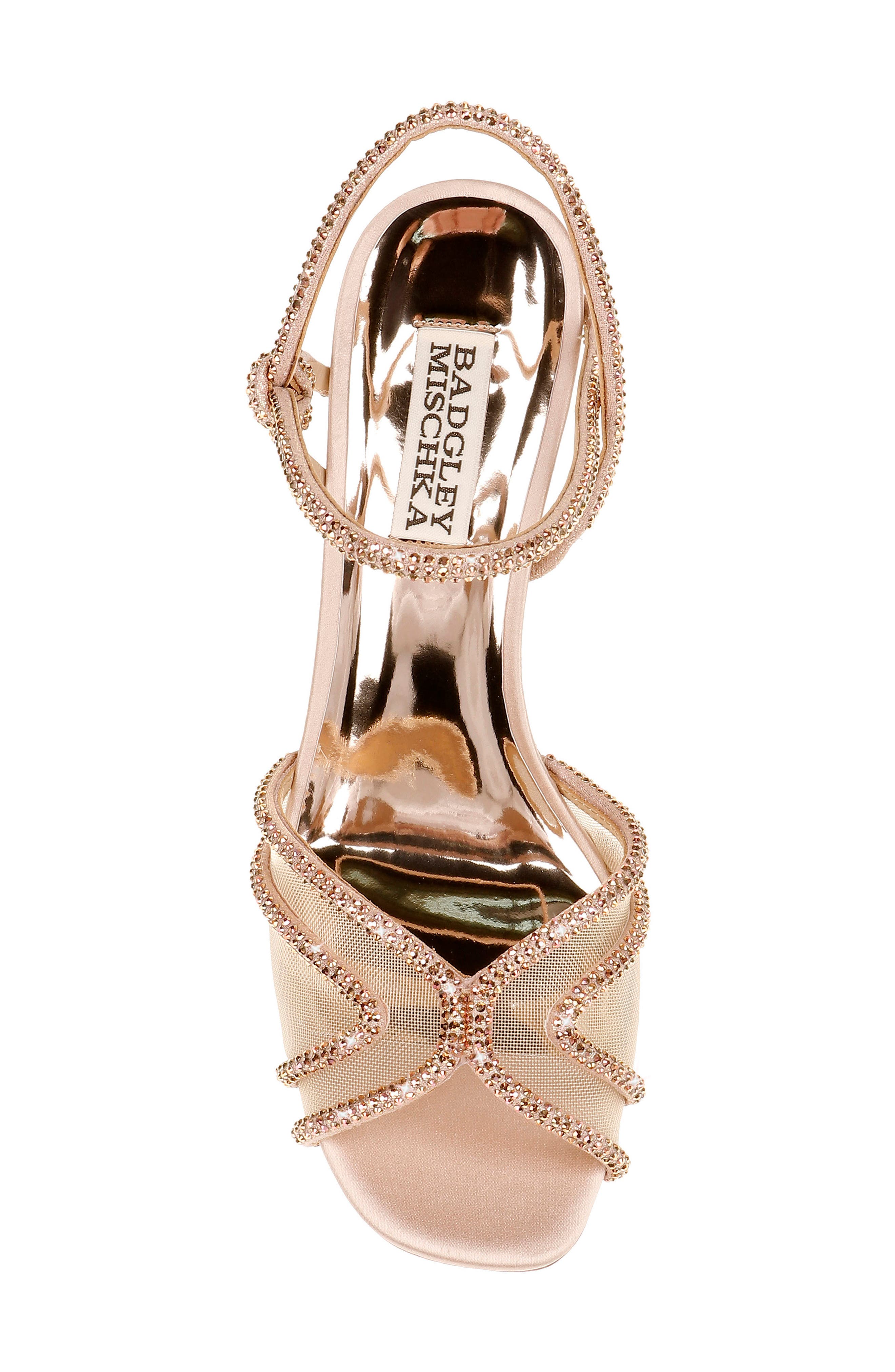 Badgely Mischka Collection Hey Embellished Sandal, Alternate, color, ROSE GOLD METALLIC FABRIC