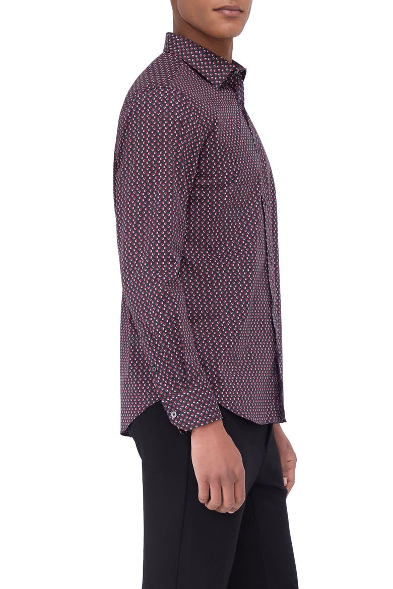 Julian Shaped Fit Geometric Cotton Button-Up Shirt, Alternate, color, CABERNET