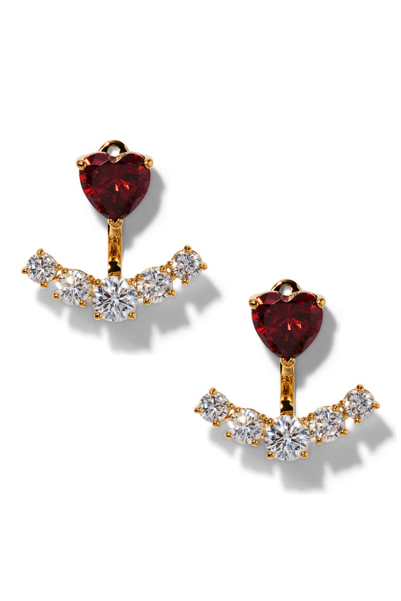 Le Bisou Cubic Zirconia Heart Ear Jacket Earrings, Main, color, GOLD/RED