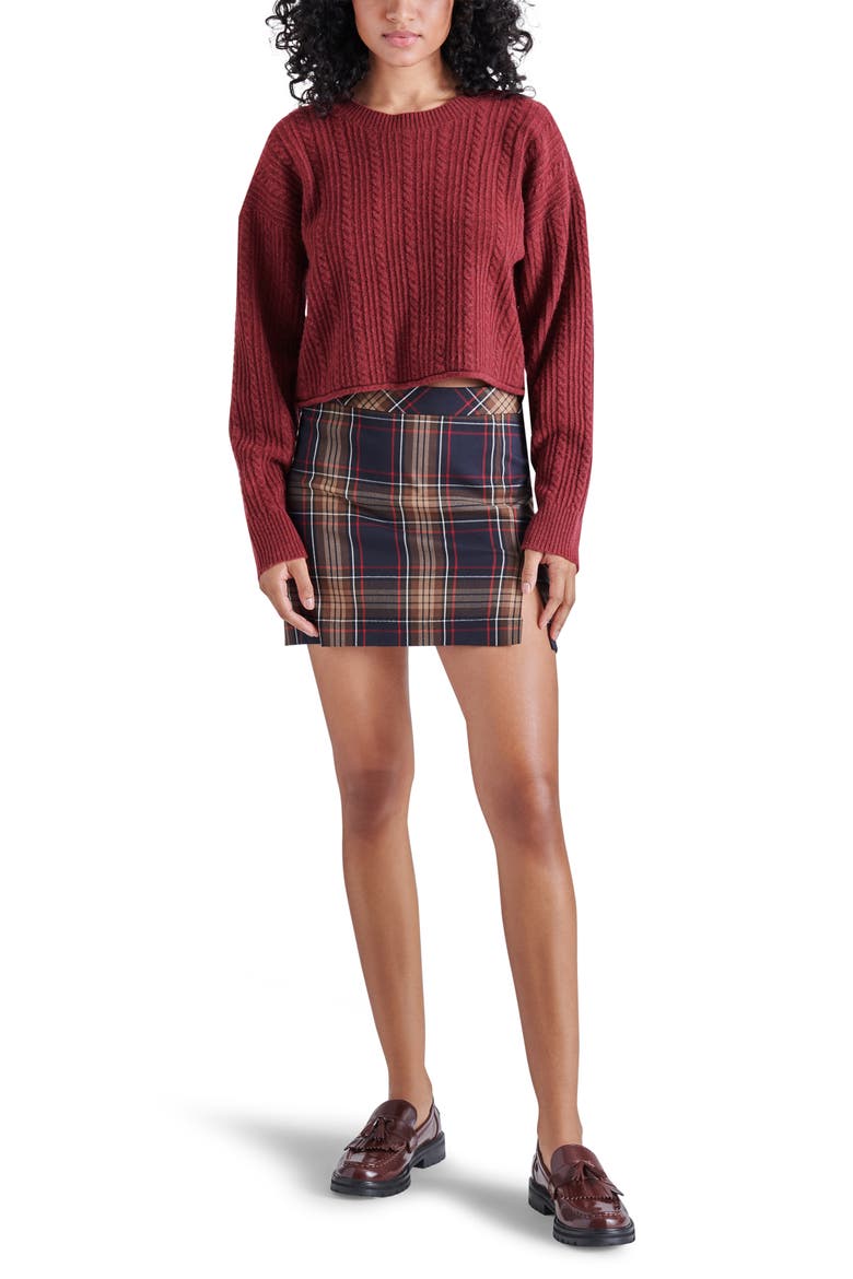 Aerin Cable Crew Sweater, Alternate, color, DARK RED