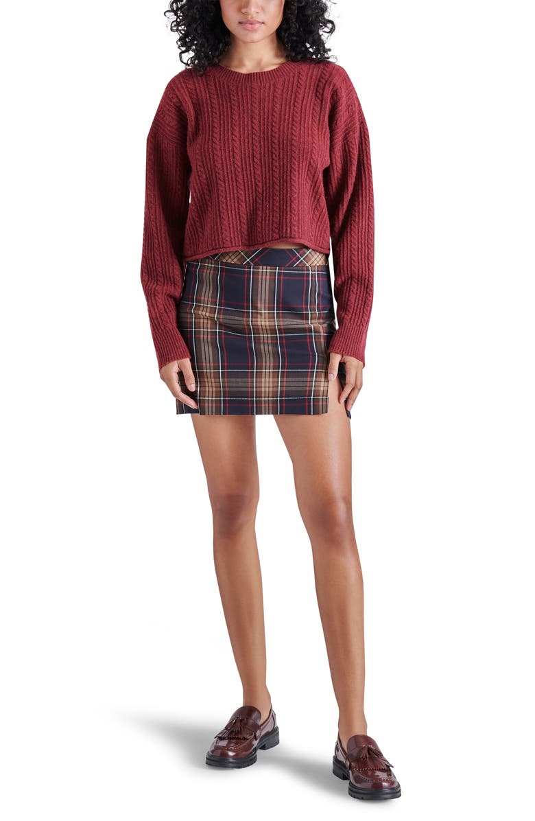 Steve Madden Aerin Cable Crew Sweater, Alternate, color, Dark Red