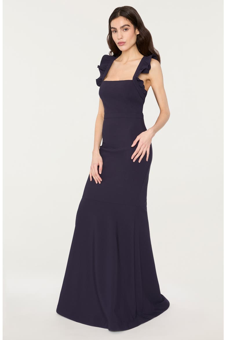 Hara Ruffle Strap Trumpet Gown, Alternate, color, NAVY