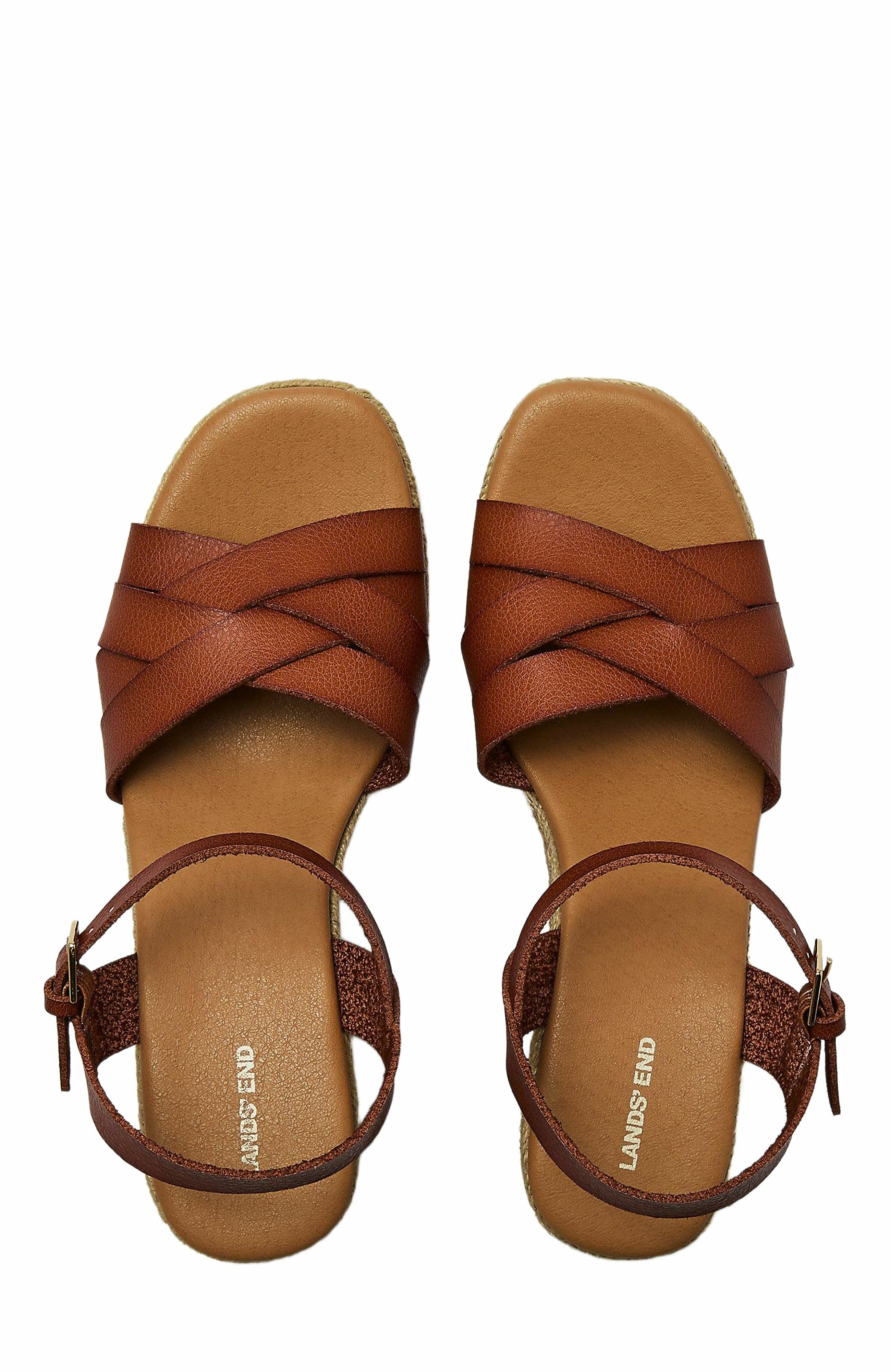 Lands' End Espadrille Wedge Sandals, Main, color, Cognac