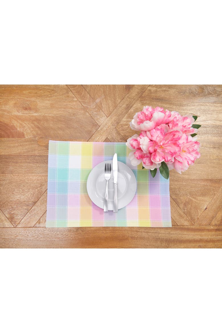 Hana Easter Patel Plaid 100% Cotton Set of 6 Placemats 13" x 19", Alternate, color, Blue