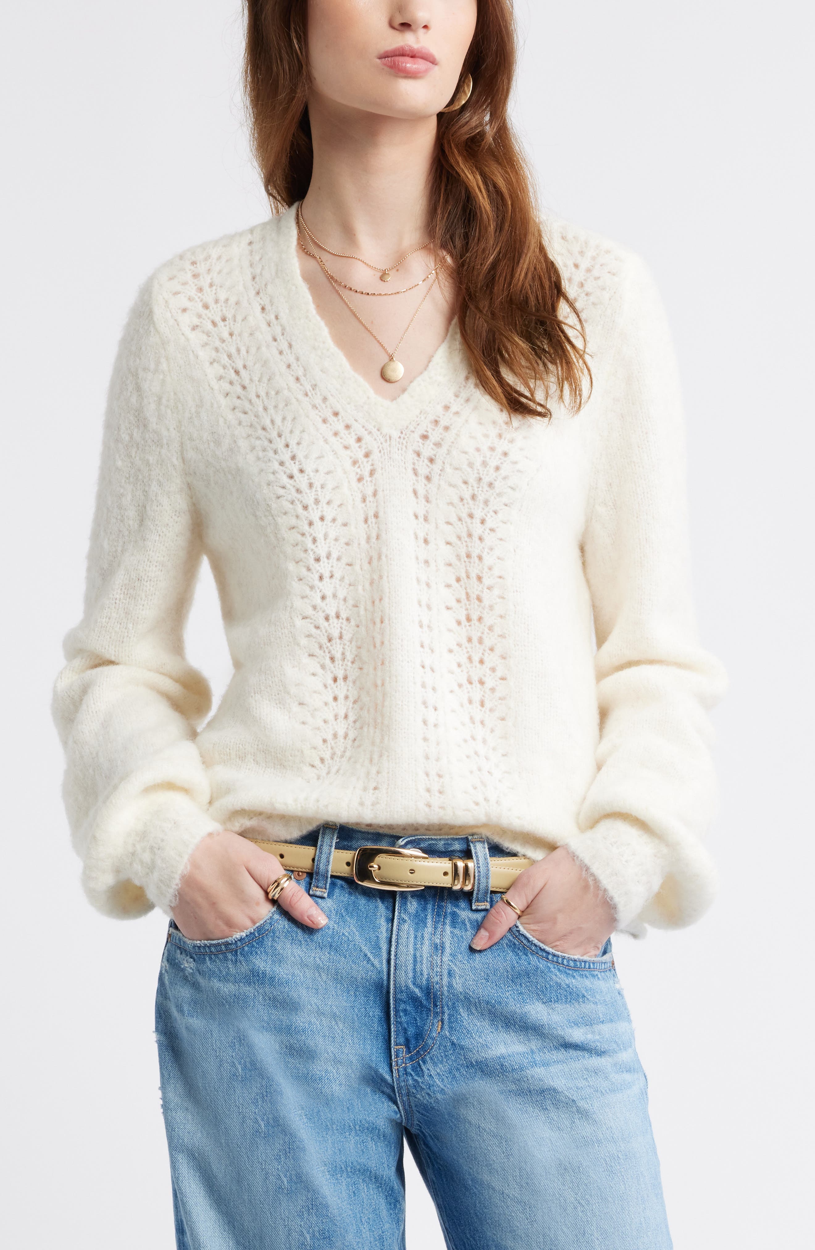 Oversize Pointelle V-Neck Sweater - image 5