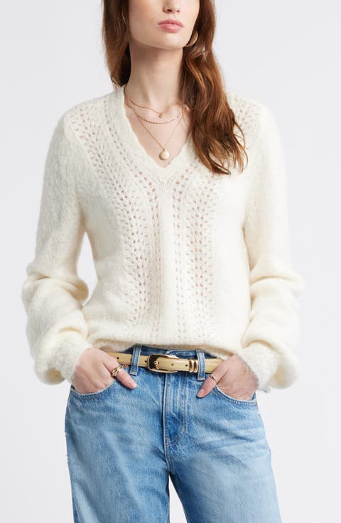 Oversize Pointelle V-Neck Sweater