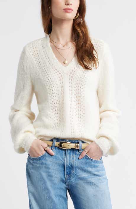 Treasure & Bond Oversize Pointelle V-Neck Sweater