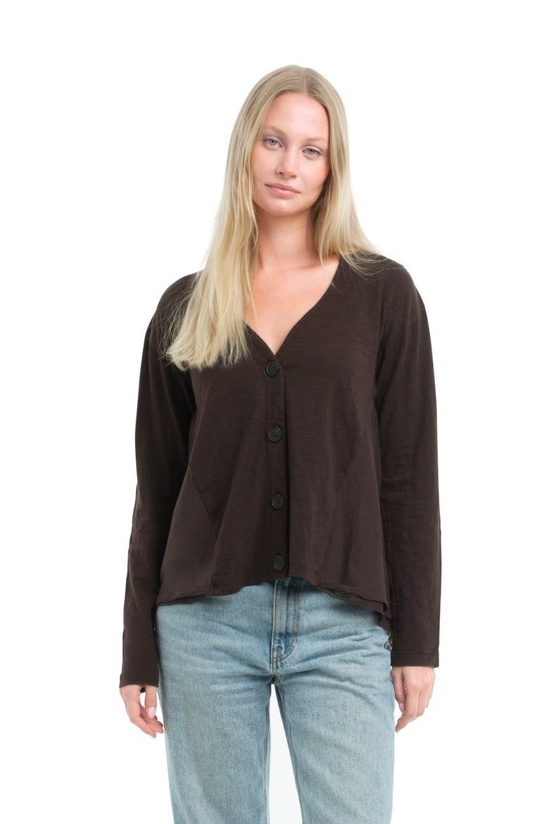 Button Front Mixed Cardigan, Main, color, Chocolate Torte