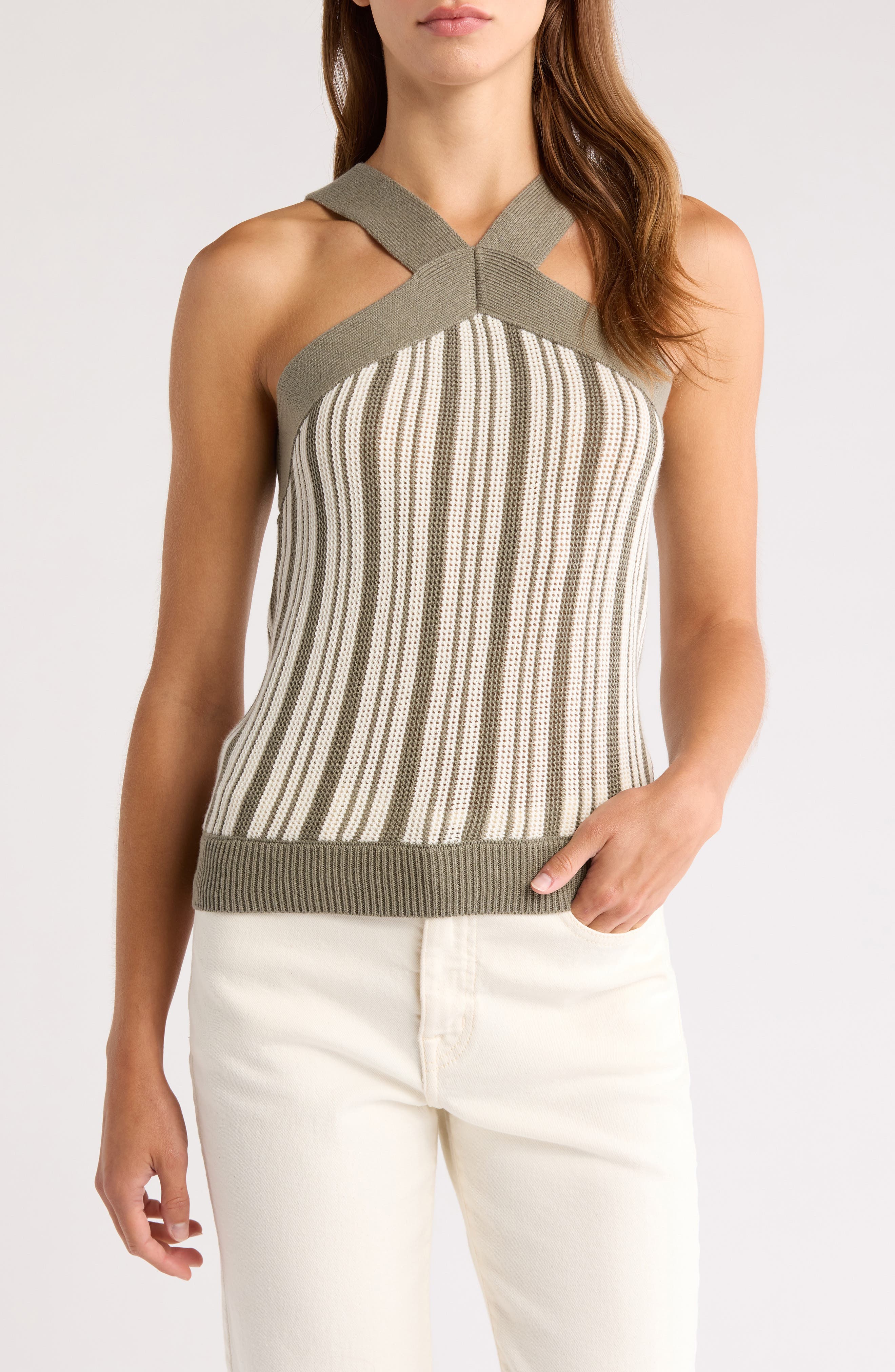Nation LTD Indy Stripe Pima Cotton Halter Sweater Tank