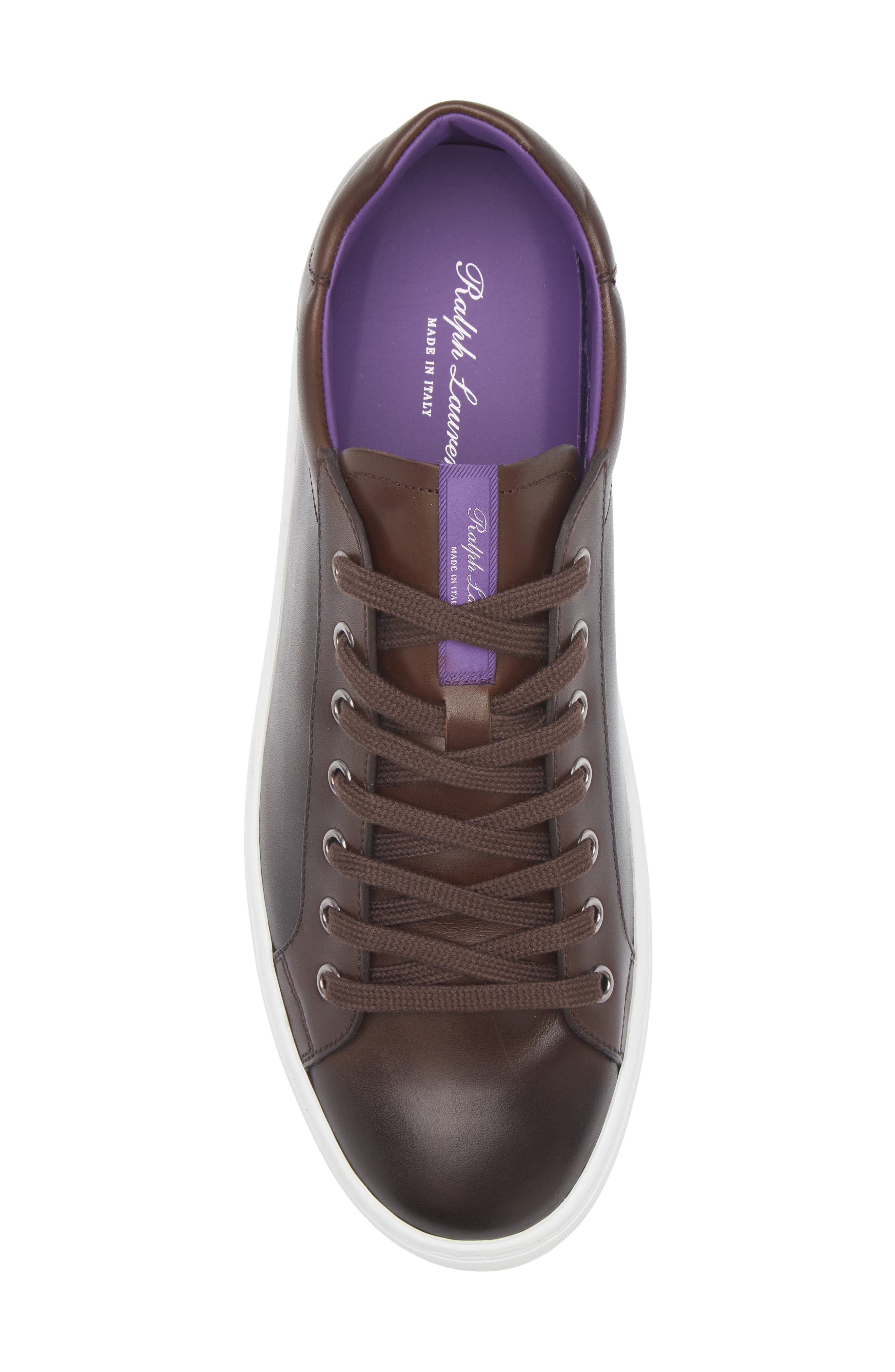 Ralph Lauren Purple Label Severn Calfskin Leather Sneaker, Alternate, color, Luggage Brown