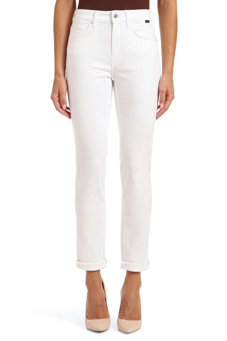 Kathleen Mid Waist Slim Boyfriend Jeans, Main, color, WHITE FEATHER BLUE