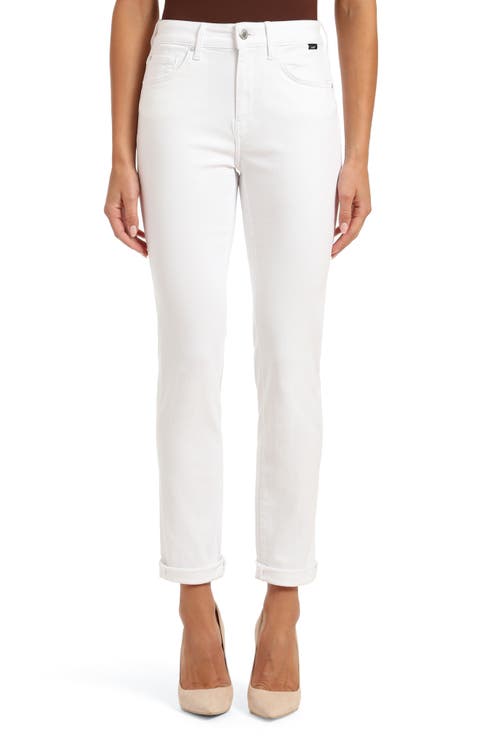 Kathleen High Waist Slim Boyfriend Jeans (White Feather Blue)