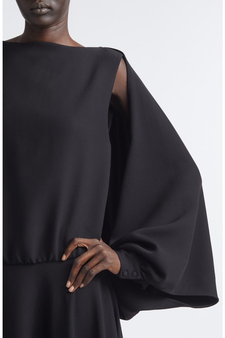 Long Sleeve Silk & Wool Crepe Balloon Dress, Alternate, color, 1000 BLACK