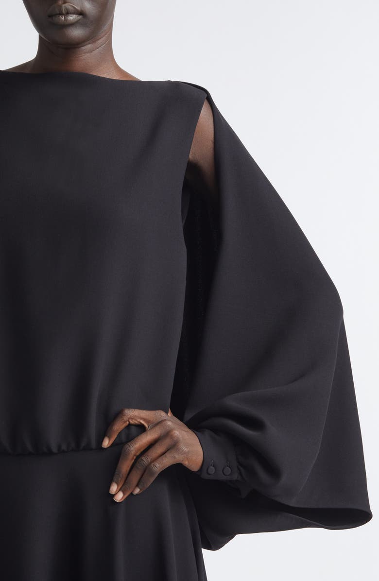 Balenciaga Long Sleeve Silk & Wool Crepe Balloon Dress, Alternate, color, 1000 Black