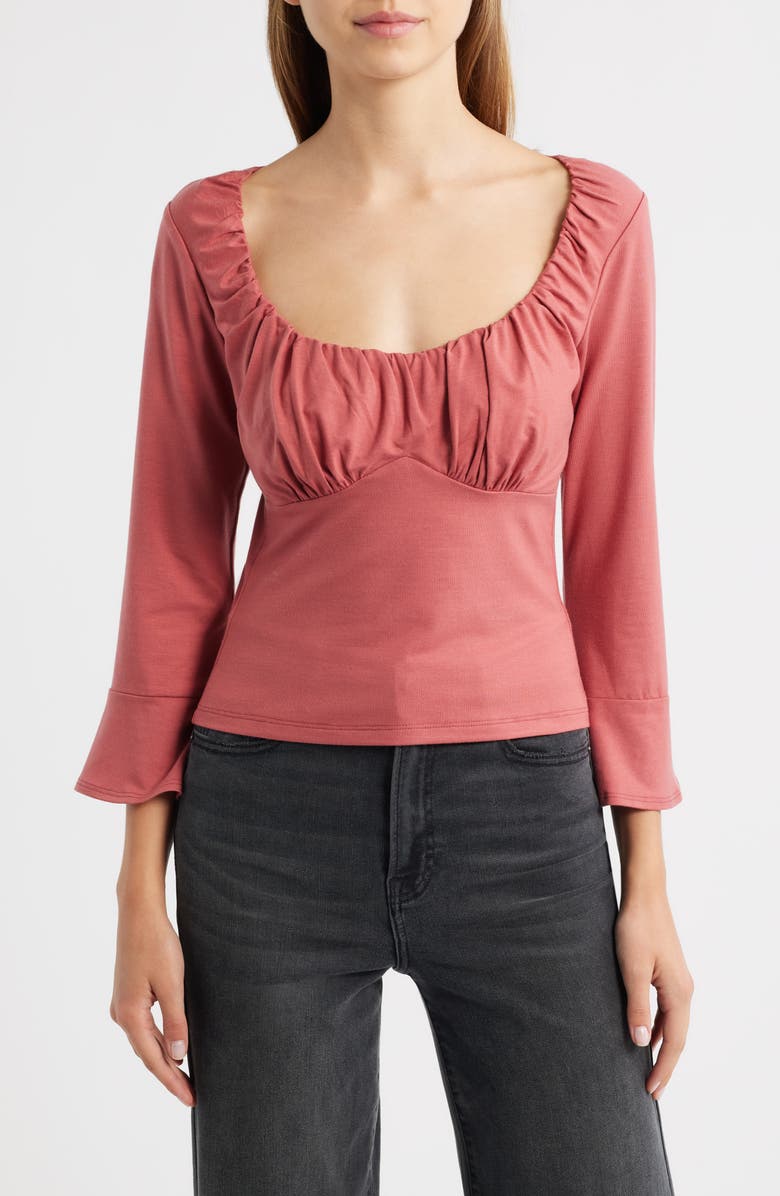 Reformation Effie Ruched Detail Long Sleeve Knit Top, Main, color, Rosewood