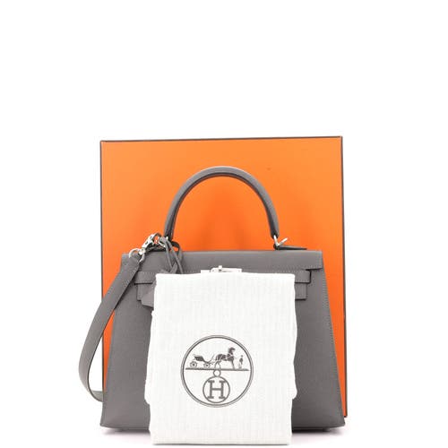 Pre-owned Hermes  Hermes Kelly Handbag Grey Epsom With Palladium Hardware 25 In Gray