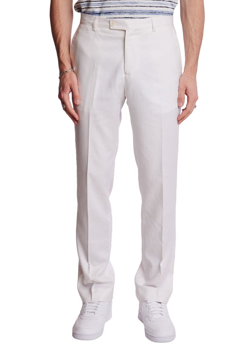 Downing Slim Flat Front Linen Blend Dress Pants, Main, color, WHITE LINEN