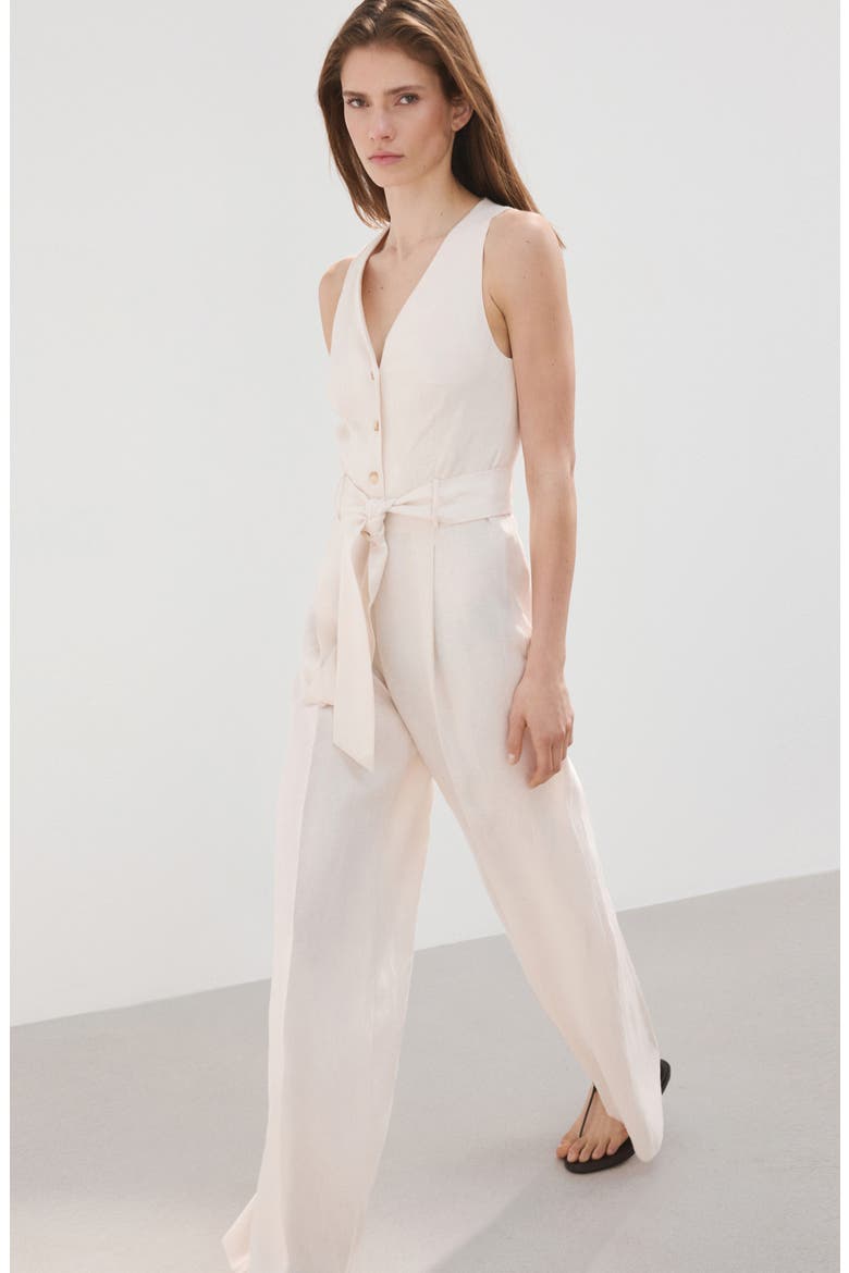Sleeveless Belted Linen Jumpsuit, Alternate, color, ECRU