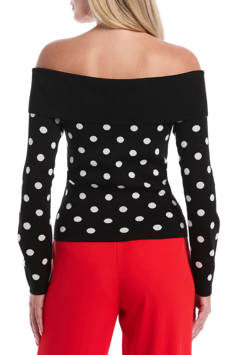 Laundry by Shelli Segal Polka Dot Off the Shoulder Sweater, Alternate, color, Black
