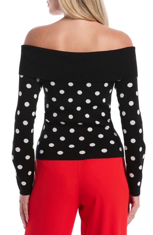 Laundry By Shelli Segal Polka Dot Off The Shoulder Sweater In Black