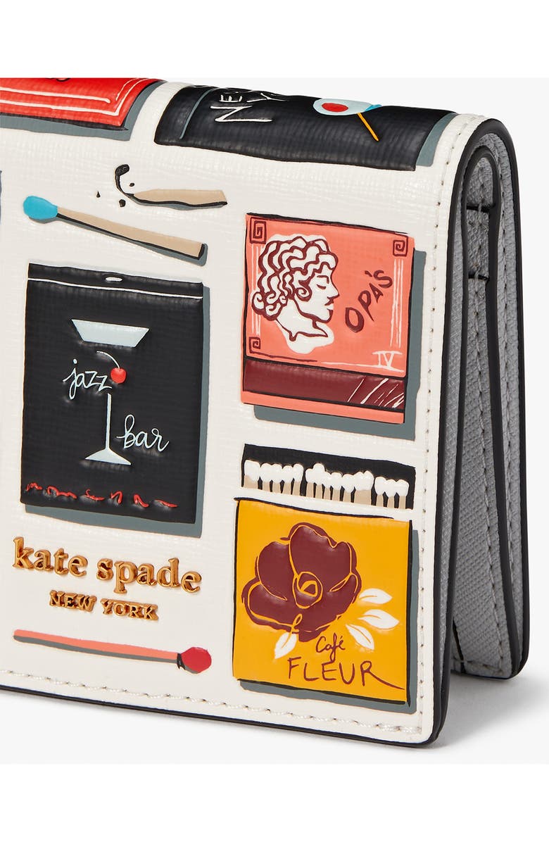 Kate Spade New York morgan matchbox embossed leather wallet, Alternate, color, Parchment Multi