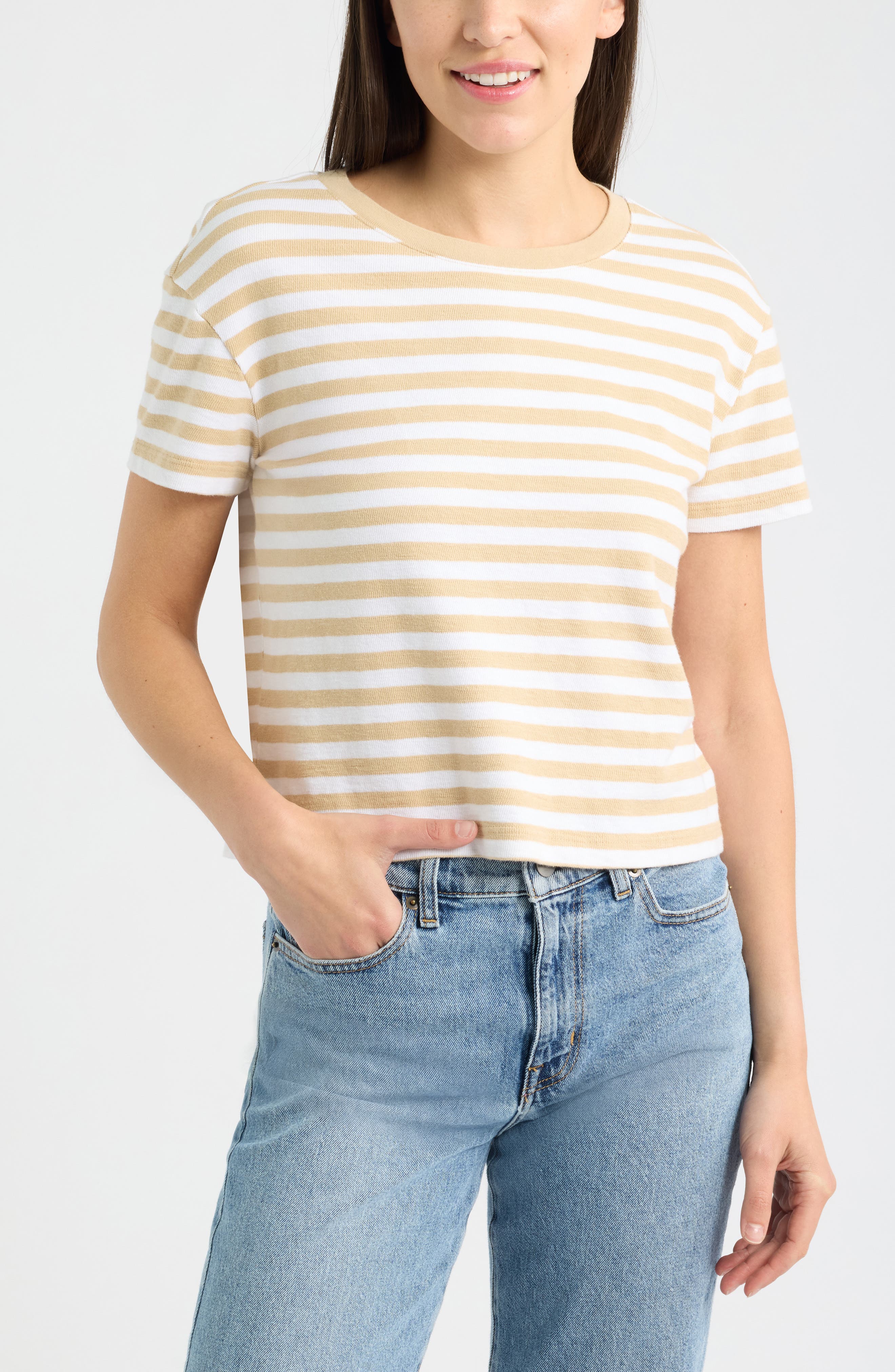 selected TAN SHORE- WHITE CHARM STRIPE