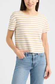 Caslon® Drop Shoulder Short Sleeve Stripe Cotton Tee