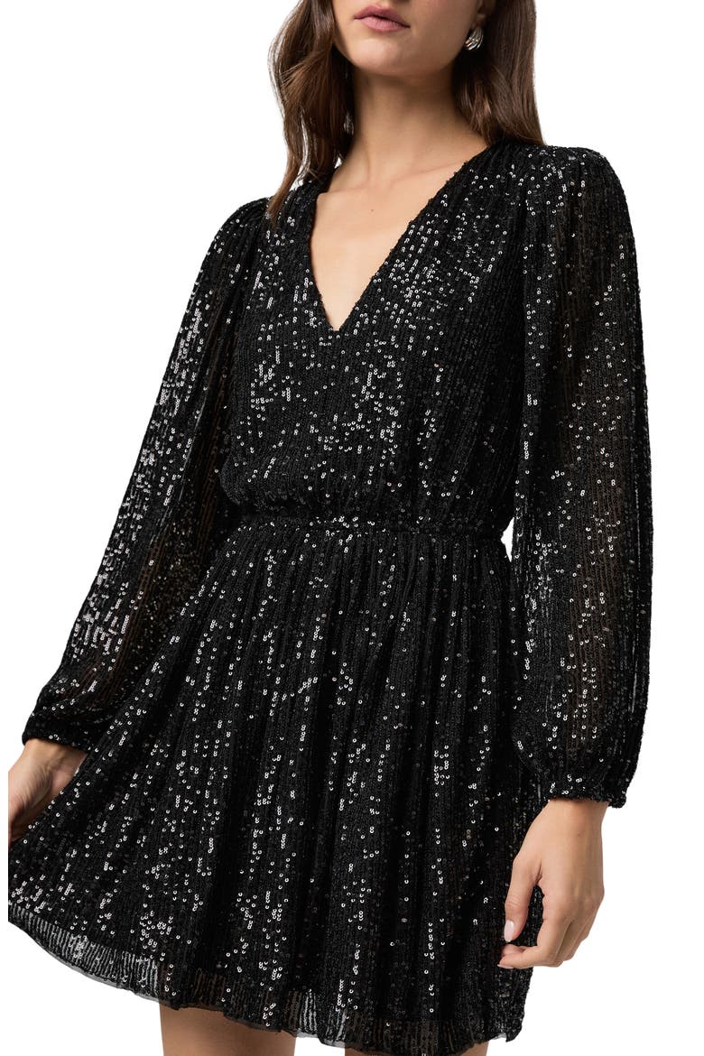 Gianetta Sequin Long Sleeve Minidress, Alternate, color, BLACK