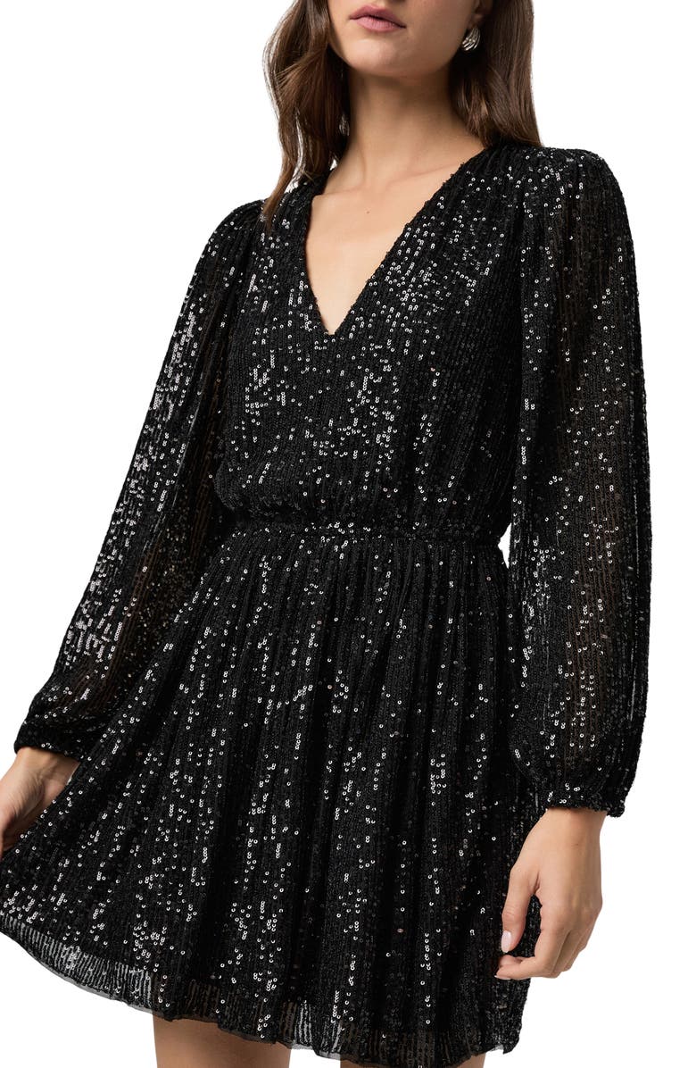 PAIGE Gianetta Sequin Long Sleeve Minidress, Alternate, color, Black