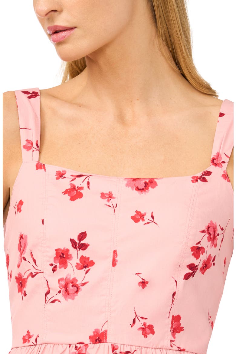 Floral Ruffle Detail Stretch Cotton Midi Dress, Alternate, color, CORAL BLOOM