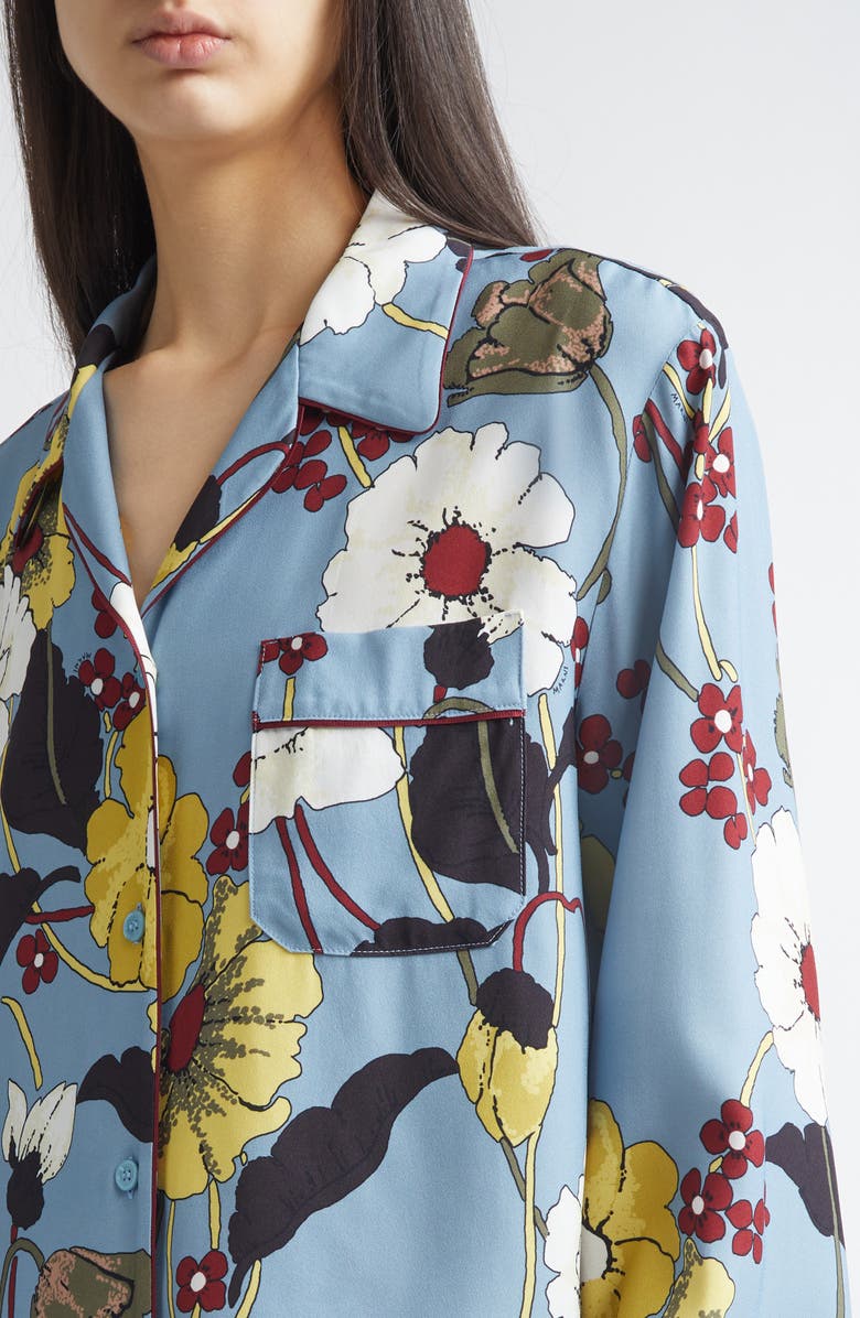 Marni Melodia Floral Satin Pajama Shirt, Alternate, color, Mfb31sky