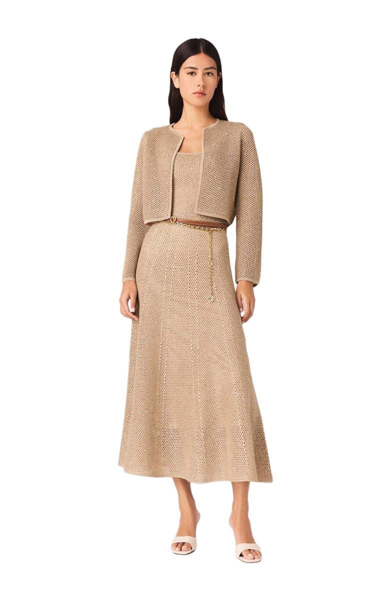 maje Rhinestone knit cardigan, Main, color, Nude