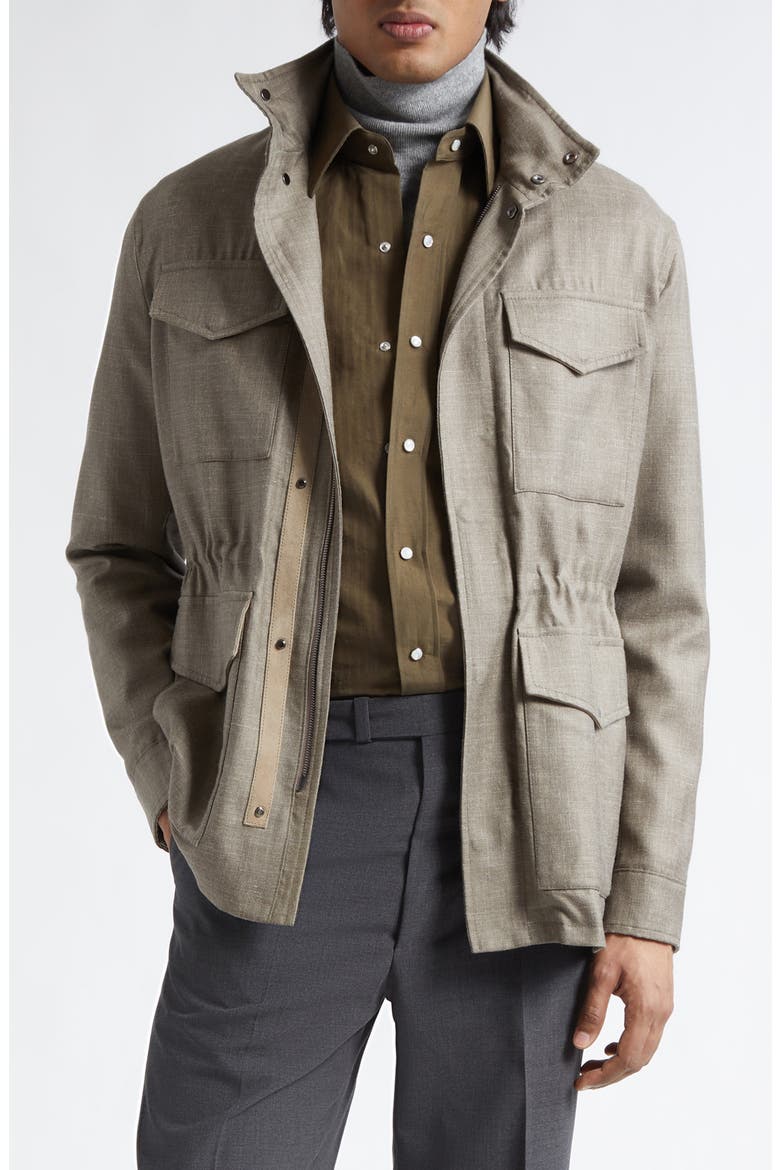 Water Resistant Virgin Wool, Silk & Linen Field Jacket, Main, color, TAUPE