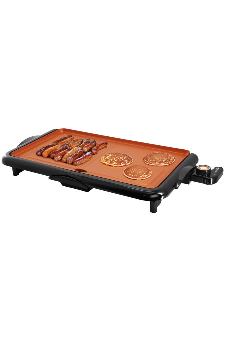18.89 Inch Electric Grill and Griddle in Black with Copper Coating, Main, color, Black