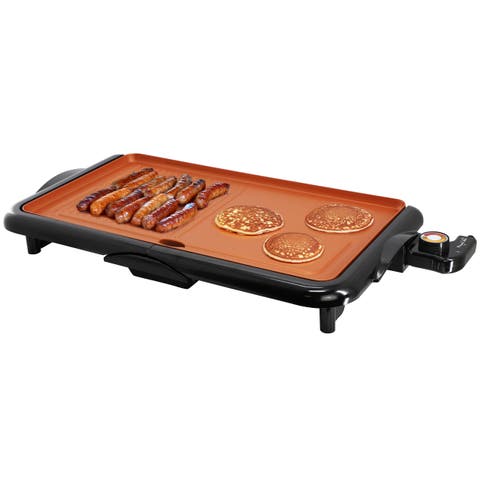 18.89 Inch Electric Grill and Griddle in Black with Copper Coating