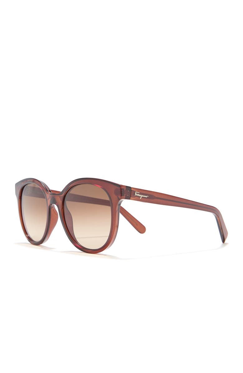 FERRAGAMO 53mm Round Acetate Sunglasses, Alternate, color, Crystal Brown