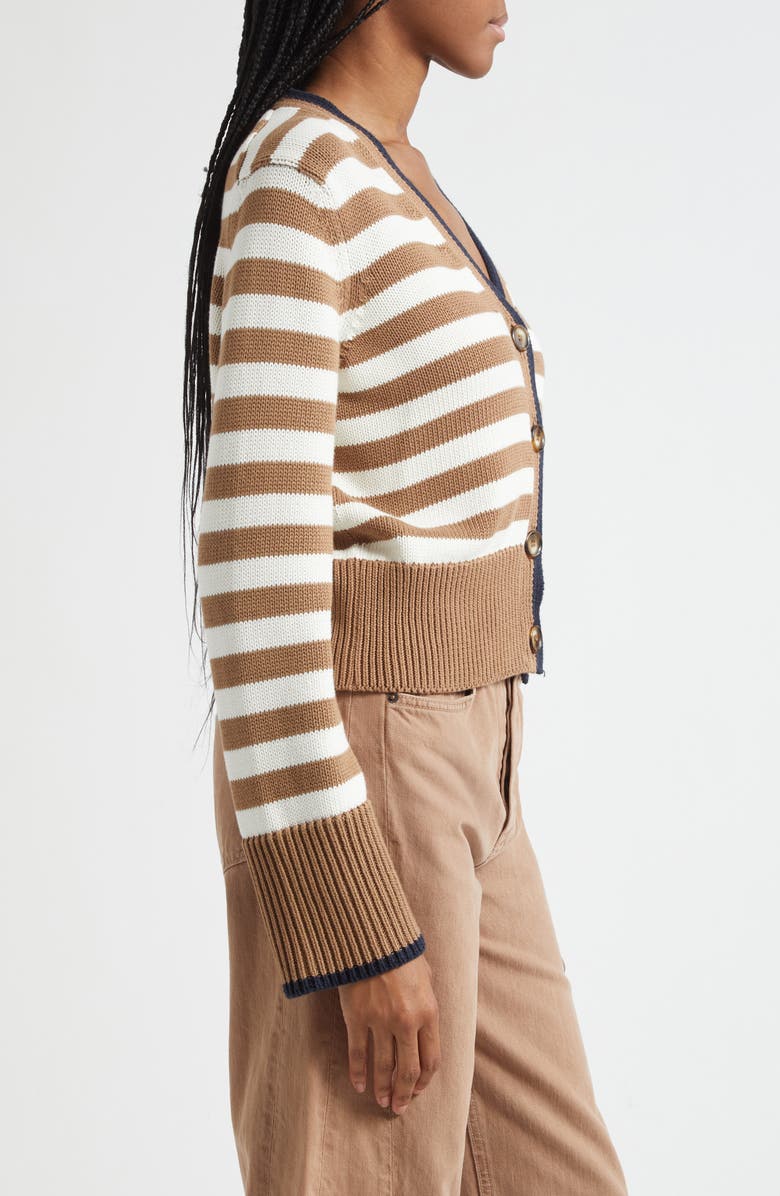 Veronica Beard Monae Stripe Cotton Cardigan, Alternate, color, Dark Acorn Dove