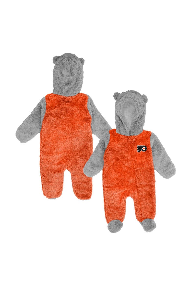 Newborn & Infant Orange Philadelphia Flyers Game Nap Teddy Fleece Bunting Full-Zip Sleeper, Main, color, Orange