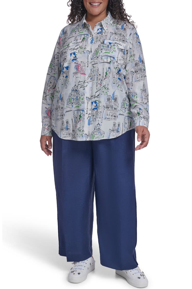 Oversize Printed Button-Up Shirt, Alternate, color, SOFT WHITE MULTI