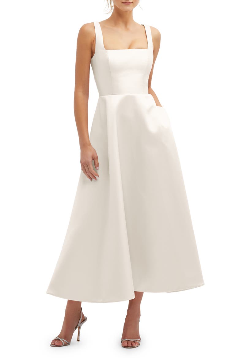 Square Neck Sateen Midi Gown, Main, color, IVORY