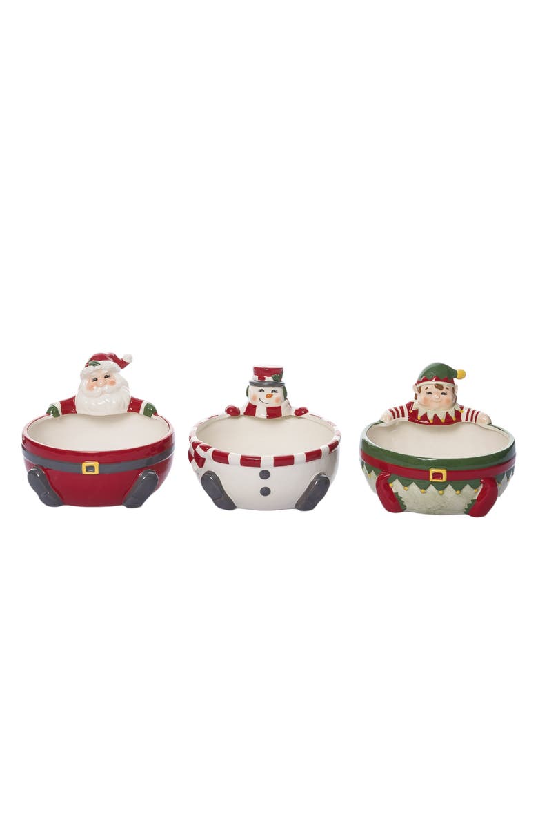 Transpac Ceramic North Pole Character Bowl Set of Three Christmas Decor, Main, color,