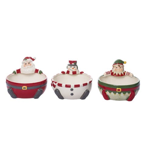 Ceramic North Pole Character Bowl Set of Three Christmas Decor