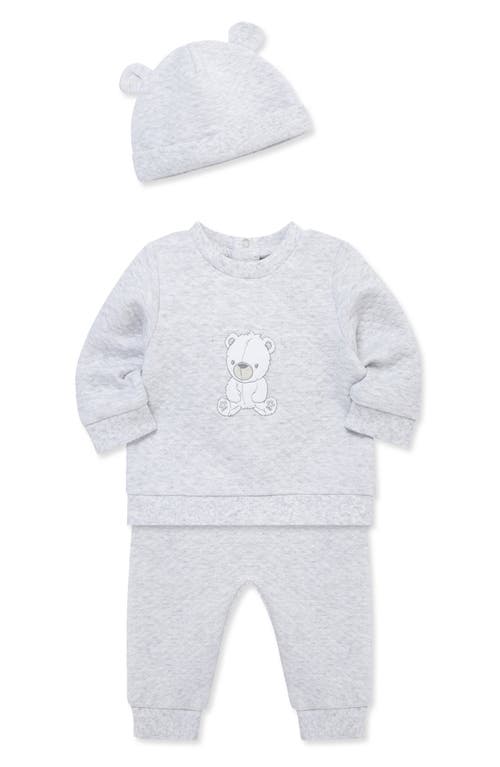 Little Me Bear Sweatshirt, Joggers & Hat Set In Gray