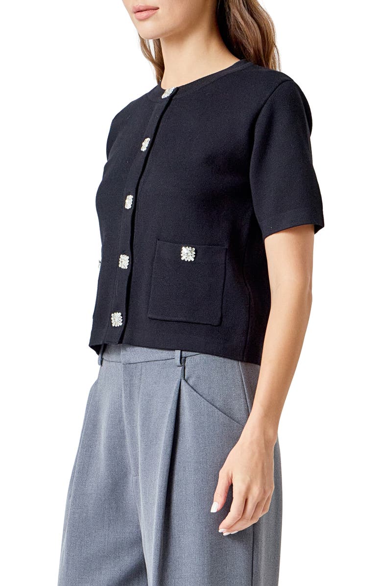 Endless Rose Short Sleeve Cardigan, Alternate, color, Black