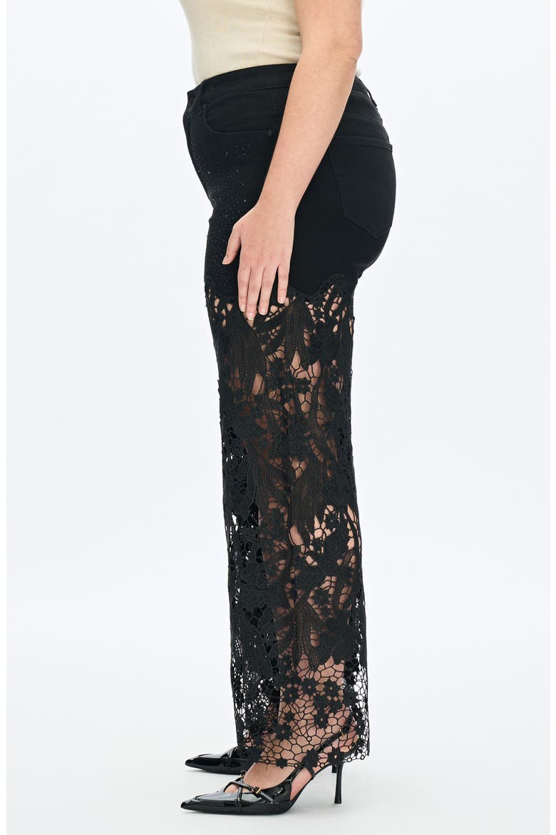 Crystal Embellished Lace Wide Leg Jeans, Alternate, color, BLACK