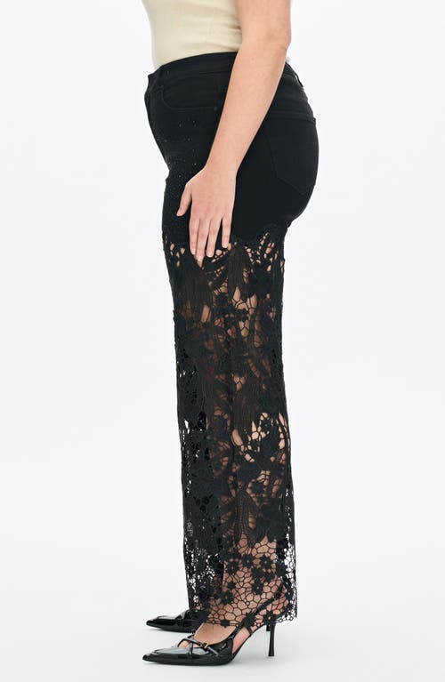 Bayeas Crystal Embellished Lace Wide Leg Jeans In Black
