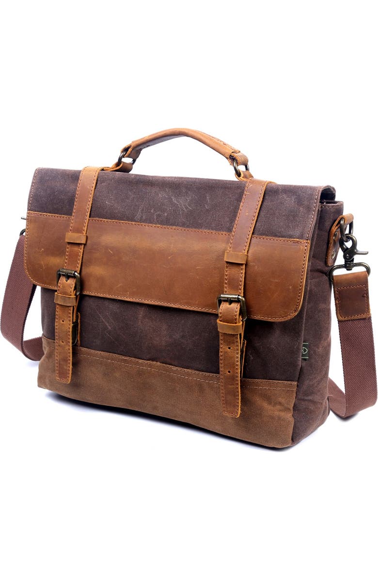 THE SAME DIRECTION Stone Creek Waxed Canvas Briefcase, Alternate, color, Brown