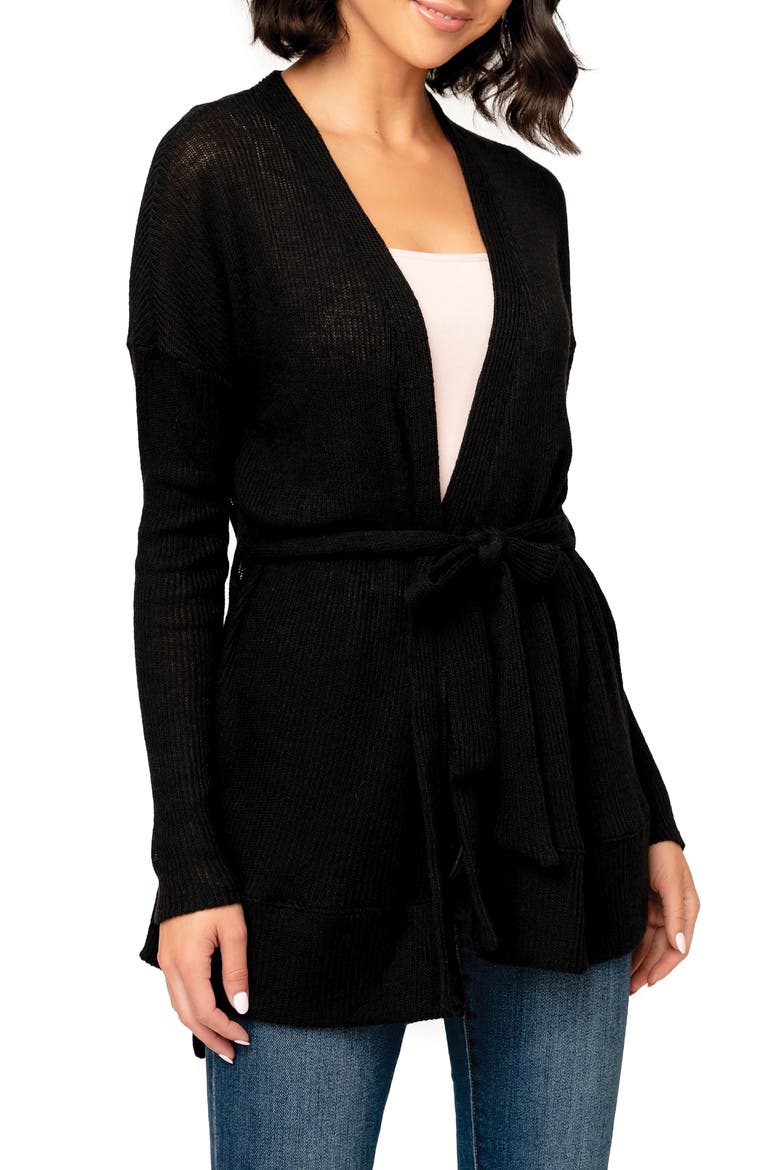 My Way Belted Convertible Cardigan, Main, color, BLACK