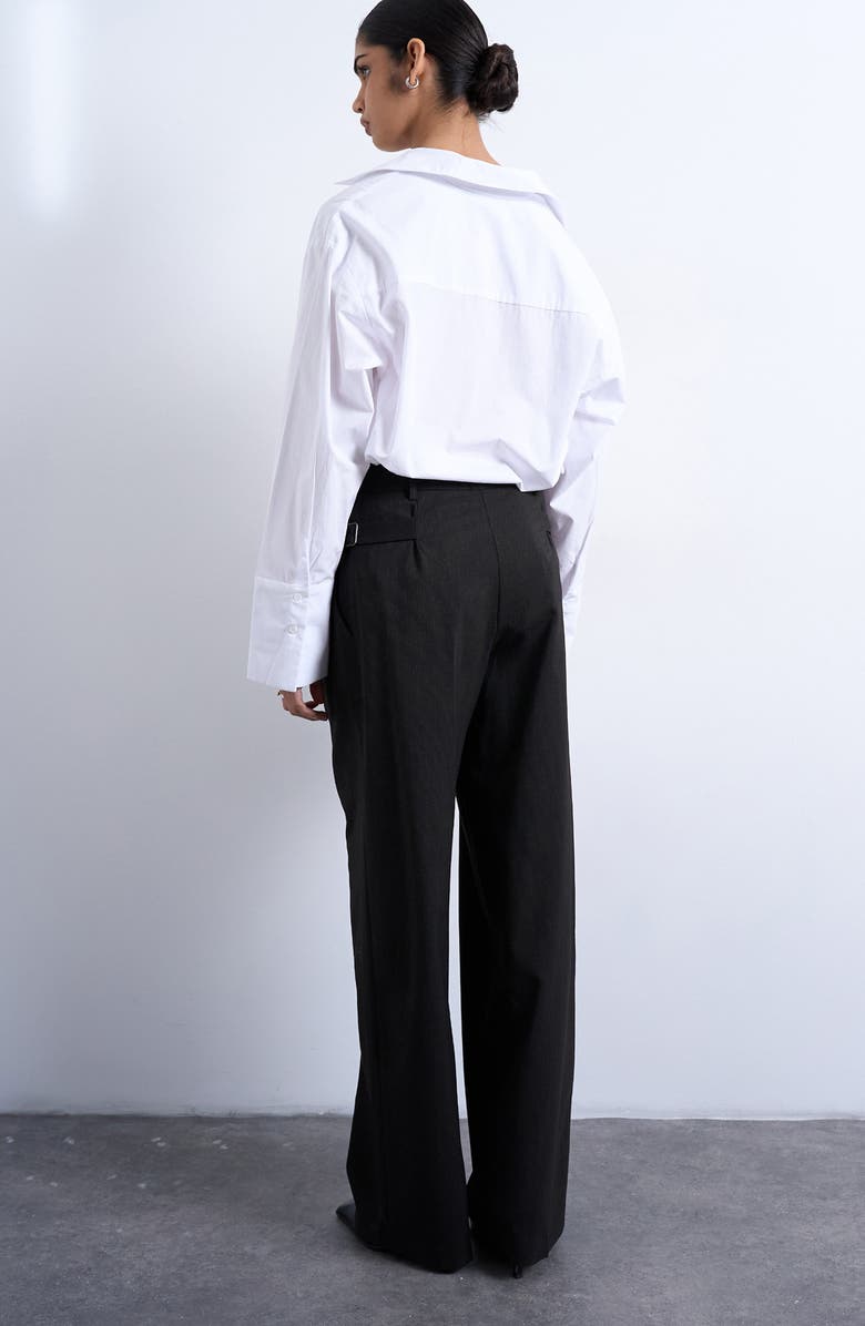 Topshop Pinstripe Pleated Wide Leg Pants, Alternate, color, Brown