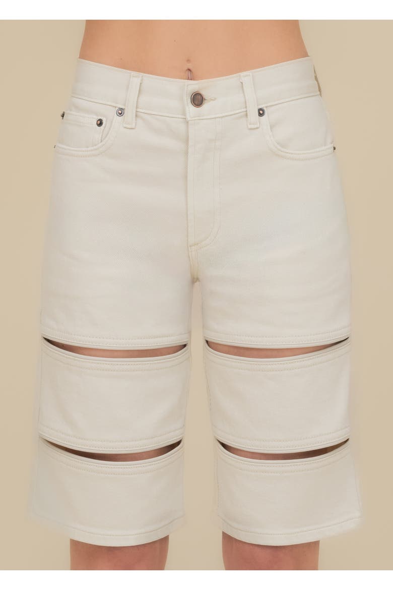 Arcana with Leather Trim Mid-Rise Slim Denim Jean Short, Alternate, color, Tofu Denim